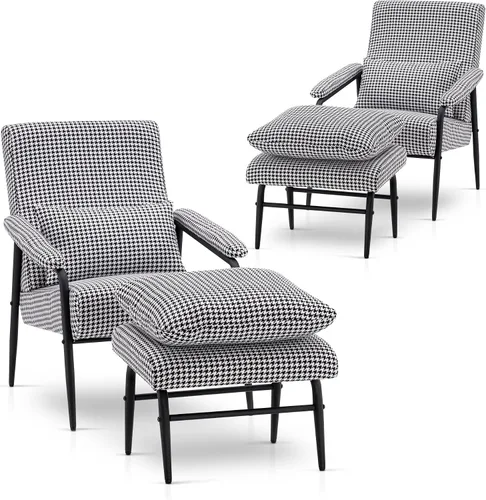 Vista 10 de MCombo Silla decorativa moderna con otomana, sillón de tela suave, silla de ocio tapizada para espacios pequeños, sala de estar y dormitorio 4123