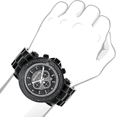 Vista 3 de De gran tamaño Luxurman Mens negro diamante reloj 0.25ct