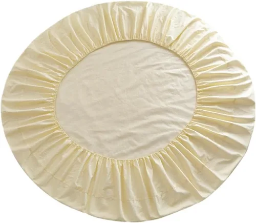 Vista 6 de homozy Cubierta de cama ajustable de cama redonda de color sólido para el hogar del hotel, beige
