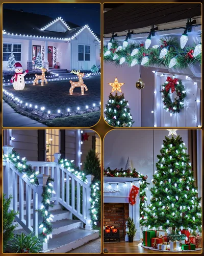 Vista 5 de Minetom Luces de Navidad C9 para Exteriores, Cadena de 85 pies con 110 LED y 8 Modos de Iluminación, Luces de Navidad C9 Impermeables, Conectables