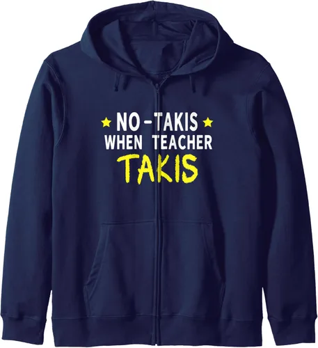 Vista 5 de Sudadera con capucha con cremallera «No Takis», texto amarillo, When Teacher Takis, Negro