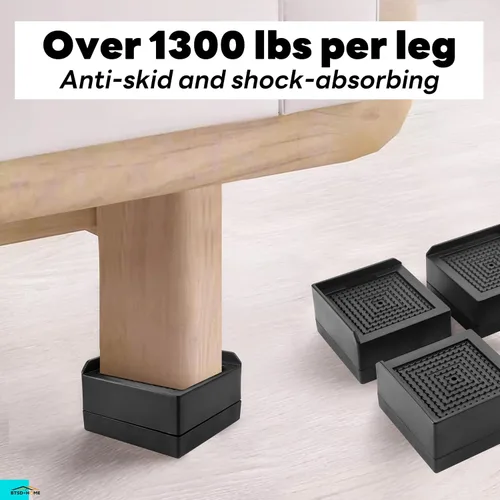 Vista 4 de Elevadores de muebles BTSD-home de 1.5 pulgadas Elevadores de muebles de perfil bajo para sofás, sillas y patas de mesa, cuadrado negro, paquete