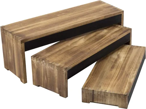 Vista 6 de MyGift Soportes elevadores rústicos de madera quemada de 21 pulgadas para tartas/postres con paneles de pizarra