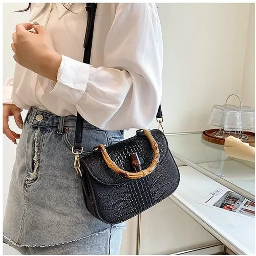 Vista 6 de Bolso de mano de cuero artificial de bambú con asa superior para mujer, elegante bolso de noche, regalo para mujer, hecho a mano