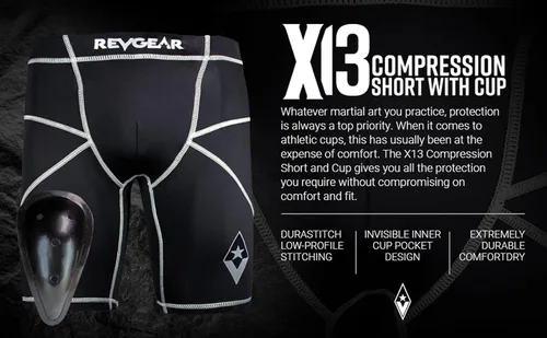 Vista 2 de Revgear X13 Compression Short & Cup Great Protection for All Martial Arts Invisible Inner Cup Pocket Design (Unisex Size)