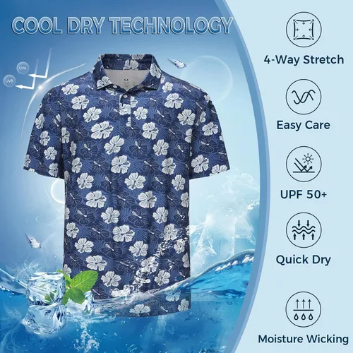Vista 6 de Polo de golf para hombre, ajuste seco, manga corta, impreso, rendimiento, informal, para hombre