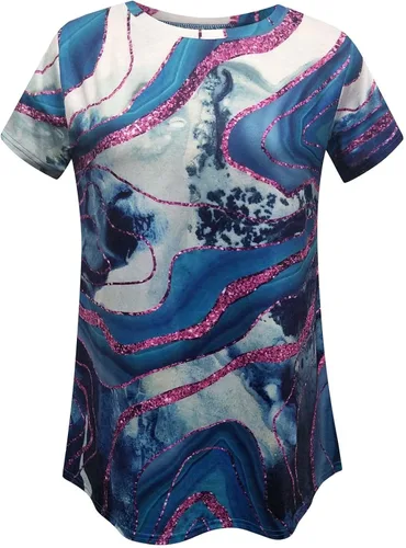 Vista 5 de Tops básicos para Mujer Camisa dobladillo oscilante Estampado de mármol ropa Manga Corta Blusa Cuello Redondo Camisetas