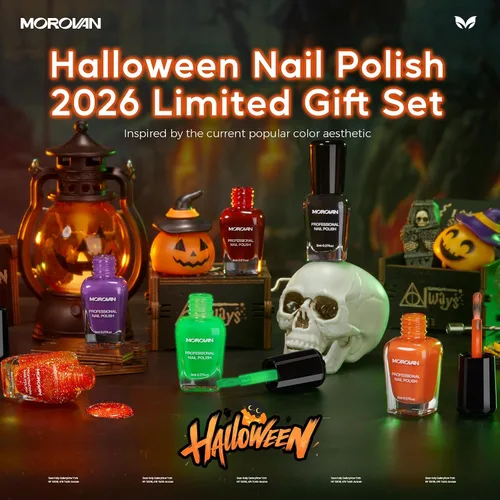 Vista 2 de Morovan - Juego de esmaltes de uñas de Halloween: negro, calabaza, naranja, brillante en la oscuridad, kit de esmalte de uñas verde neón con Paleta