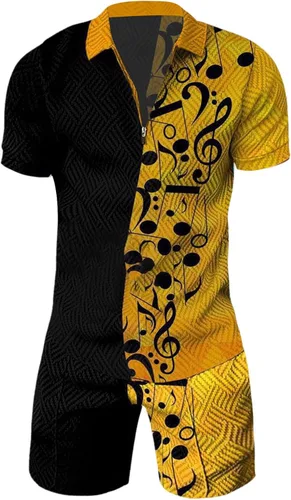 Vista 3 de Conjunto corto para hombre, 2 piezas, camiseta de manga corta y pantalones cortos, conjunto deportivo elegante y casual