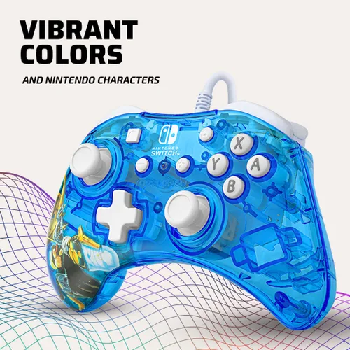 Vista 5 de Rock Candy Wired Gaming Switch Pro Controller - Zelda Breath of the Wild - Blue - Official License Nintendo - OLED Lite Compatible - Compact