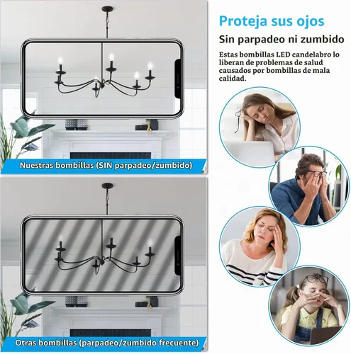 Vista 7 de MAXvolador, bombillas LED regulables E12 candelabro clásico, equivalentes a 60 W, luz blanca diurna de 5000 K, bombilla LED de araña de 600 lm