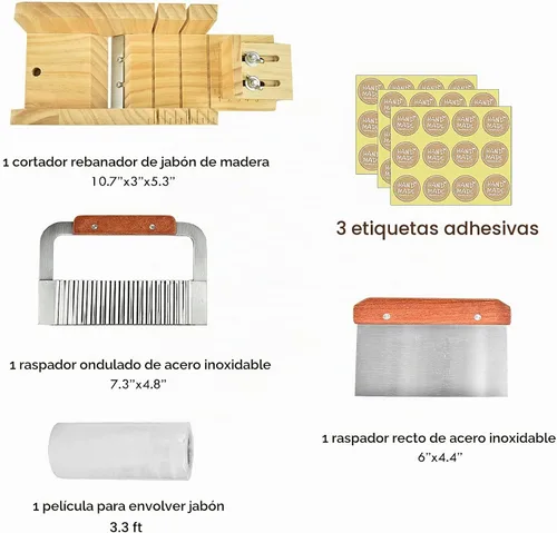 Vista 2 de Artcome Juego de cortador de jabón, función ajustable, molde de jabón de madera, cortador de pan con cortador ondulado y recto de acero inoxidable