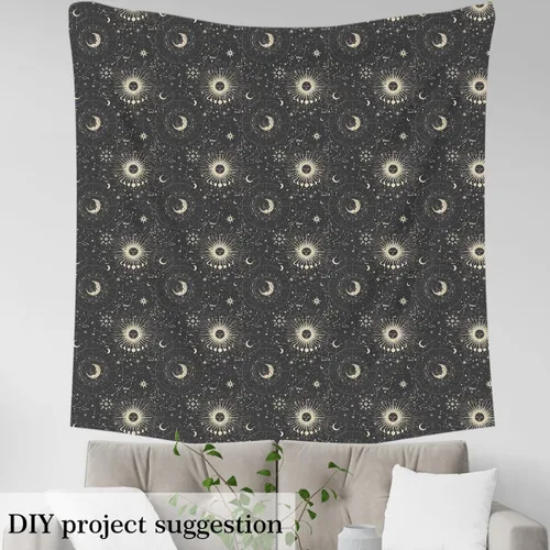 Vista 3 de Tela de tapicería Sun Moon para sillas, tela bohemia con constelación del espacio exterior para exteriores, por The Yard, tela decorativa de galaxia