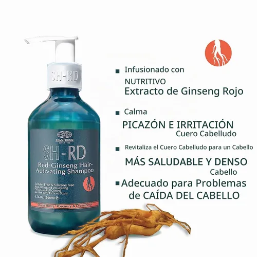 Vista 2 de SH-RD Champú activador de ginseng rojo para cabello adelgazante Extracto de hierbas, romero, vitamina B5 Levantamiento de raíces, control