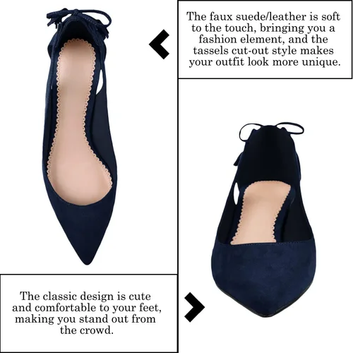 Vista 2 de Govdaeor Zapatos de vestir para mujer, tacón de gatito, punta puntiaguda, borlas recortadas, sin cordones, casual, para fiesta, baile de graduación