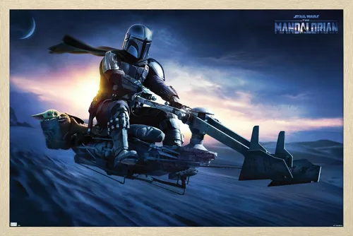 Vista 5 de Star Wars: The Mandalorian - Póster de pared Grogu Sunset Speeder, 34 pulgadas de largo x 22.4 W, versión premium sin marco