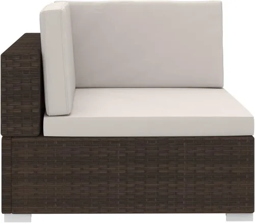 Vista 9 de 3-Piece Modular Patio Sofa Set with Cushions, Brown Synthetic Rattan Rectangular Outdoor Sofa Set for 3, Powder-Coated Steel Frame