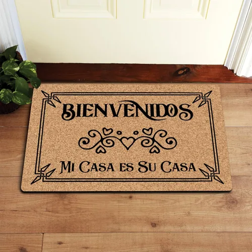 Vista 2 de Bienvenidos Mi Casa ES Su Casa - Tapete divertido para entrada con respaldo antideslizante para interiores y exteriores, tapete decorativo