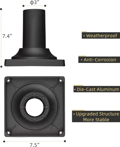 Vista 3 de Adaptador de luz de poste resistente, base de montaje de muelle de aluminio fundido HWH, 3 pulgadas, negro arena, 5HW38PA BK