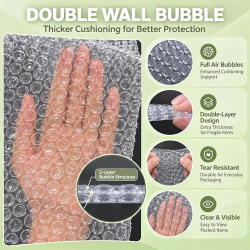 Vista 4 de Bolsas de burbujas High-PQ, Bolsas de burbujas transparentes no autoadhesivas con acolchado de doble pared, ideales para embalaje, envío