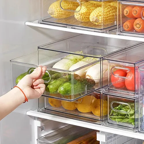 Vista 8 de LALASTAR Paquete de 2 organizadores de refrigerador con cajón extraíble, organizador apilable para congelador, organización y almacenamiento