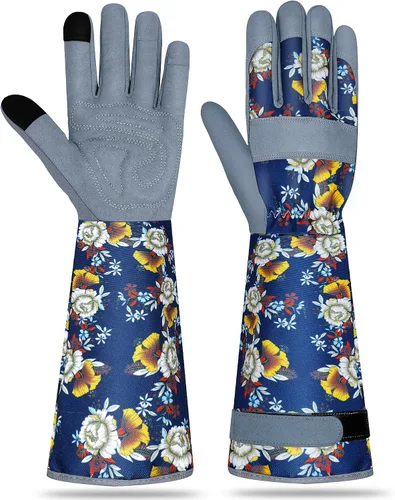 Vista 21 de Guantes largos de jardinería para mujer, guantes de cuero a prueba de espinas, guantes de trabajo transpirables para mujeres, patio, exteriores
