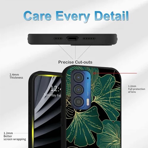 Vista 4 de Funda delgada para Moto Edge 2021 TPU con diseño de hojas de arte, cubierta de protección de cuerpo completo de goma de gel suave para Motorola Edge