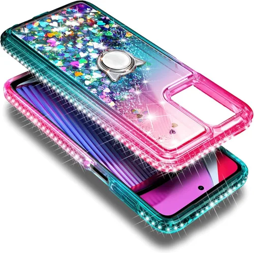 Vista 4 de NZND Diseñada para Motorola Moto G Power 5G 2023, bonita funda con purpurina líquida flotante con protector de pantalla de vidrio templado, soporte