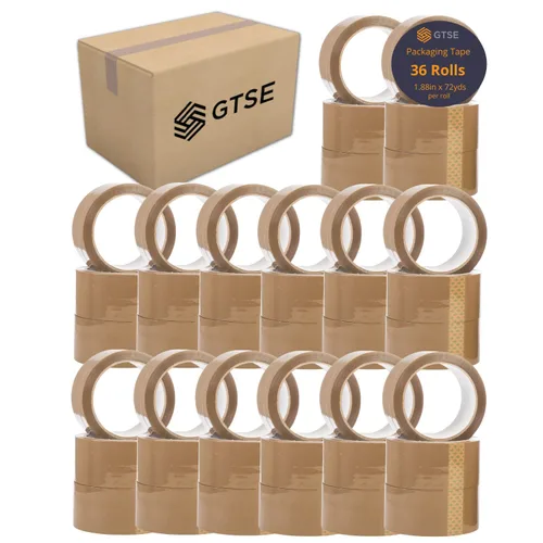 Vista 6 de GTSE Cinta de embalaje marrón, 1.88 pulgadas x 72 yardas, cinta de envío resistente para embalaje, mudanza, uso de oficina, 6 rollos