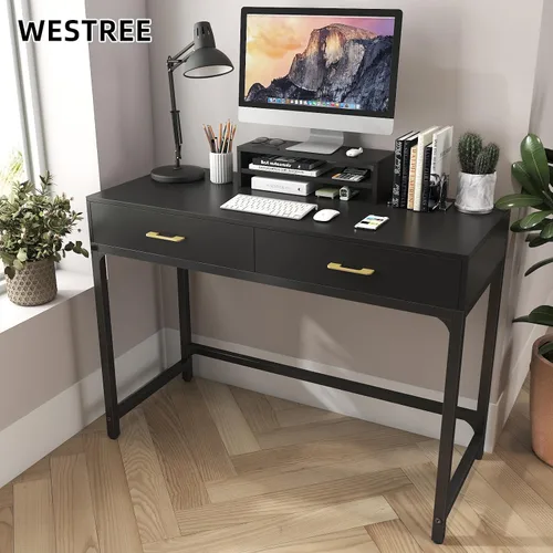 Vista 5 de WESTREE Escritorio de computadora para juegos de oficina, escritorio de estudio con cajón para adolescentes, escritorio de maquillaje