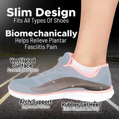 Vista 2 de FootMatters Insertos ortopédicos delgados 3/4 – para aliviar el dolor de la fascitis plantar – Plantillas para mujeres y hombres con soporte de arco