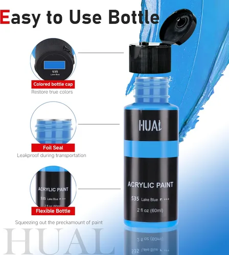 Vista 5 de HUAL Juego de pintura acrílica con 5 pinceles, 24 colores (2.0 fl oz, 2 onzas) para artistas, niños, principiantes y pintores