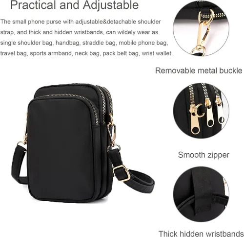 Vista 6 de WITERY Bolso cruzado de nailon impermeable para teléfono celular, monedero para teléfono inteligente para mujer