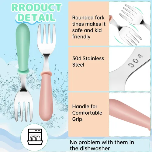 Vista 3 de 12 tenedores para niños pequeños, tenedores de acero inoxidable para bebés, cubiertos para niños y niñas, cubiertos para niños y niñas, cubiertos
