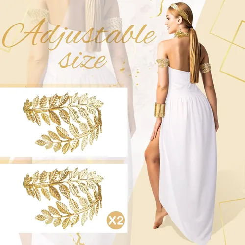 Vista 3 de Hicarer 7 piezas de disfraz griego de Halloween para mujer ateniense, accesorios de disfraz de Toga para mujer, incluye corona ateniense Toga