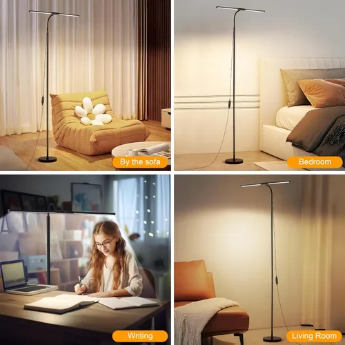 Vista 7 de Lámpara de pie LED, lámparas de pie brillantes de 18W para sala de estar, 3 modos de color 10 niveles de brillo, cuello de cisne flexible ajustable