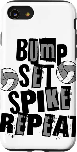 Vista 13 de iPhone 15 Parents Girls Volleyball Bump Set Spike Repeat Black & Gray Case