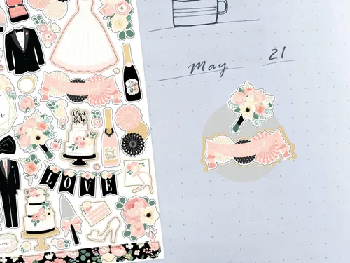 Vista 3 de Calcomanías de boda para álbumes de recortes, adorno romántico con vestido, pastel, diseño de flores, calcomanías para despedida de soltera, álbum
