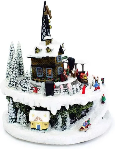 Vista 2 de Estación de tren de invierno de 6.75 pulgadas, diorama musical de mesa con luz para varios villancicos navideños