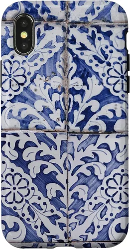 Vista 5 de Azulejos de patrón portugués - Funda azul y blanca floral para iPhone 17
