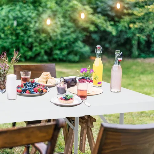 Vista 2 de Mesa plegable de 6 pies de plástico portátil para exteriores, mesa de camping multiusos rectangular plegable con asa, candado para picnic, fiesta