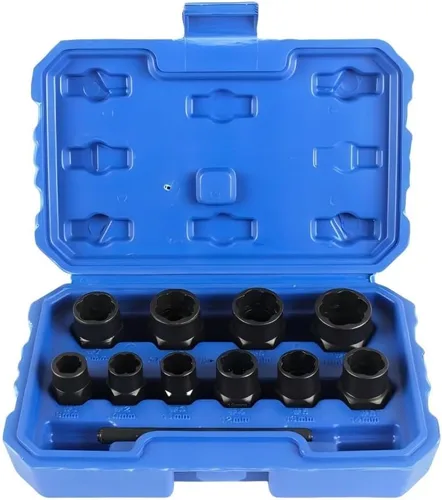 Vista 10 de Juego de extractor de tuercas de perno de impacto de 1/2 pulgada, 5 piezas de rueda de bloqueo, kit de removedor de tuercas de rueda de 0.669 in