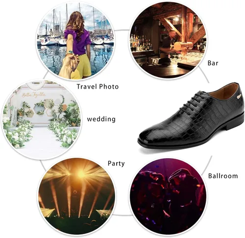 Vista 6 de Meijiana Zapatos formales Oxfords para hombre, zapatos casuales de negocios con cordones, zapatos de vestir de moda para hombres