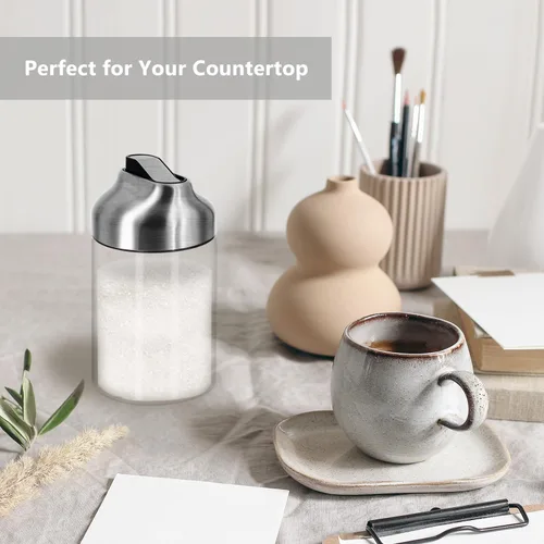 Vista 6 de Aelga Dispensador de azúcar de vidrio con boquilla de vertido, vertedor pesado, accesorios de barra de café para café, té y hornear