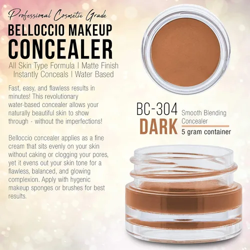 Vista 2 de Belloccio Corrector de maquillaje de sombra oscura de alta definición, tarro de 0.18 oz, oculta imperfecciones, oculta imperfecciones, círculos