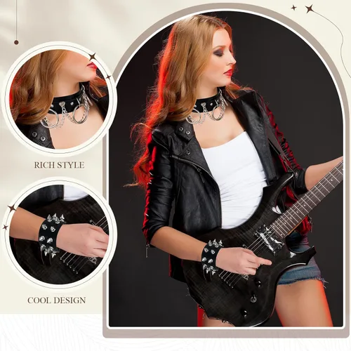 Vista 2 de Cunno Juego de 13 pulseras de collar gótico de estilo steampunk para Halloween, estilo steampunk, collar gótico, gargantilla para mujer, ajustable