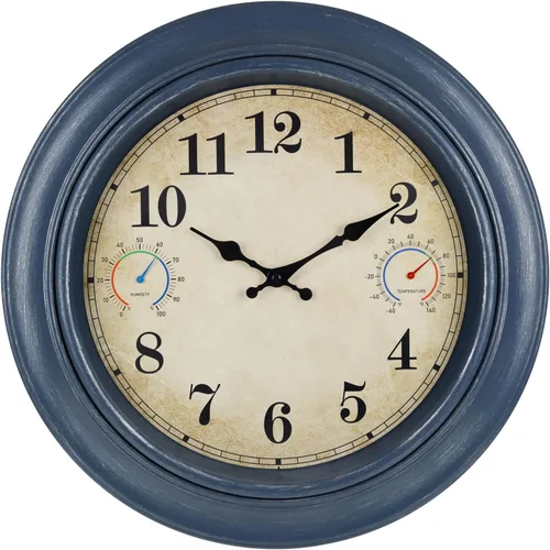 Vista 14 de Reloj de 12 Pulgadas para Exteriores con Termómetro e Higrómetro Combo, Reloj de Pared Impermeable para Interiores y Exteriores para Patio, Piscina