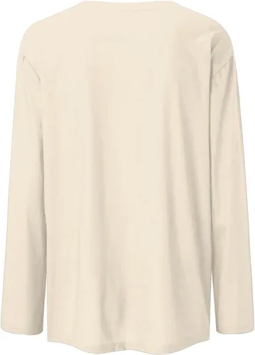 Vista 4 de Camisetas de manga larga para mujer, blusas elegantes y casuales con cuello redondo para mujer #00-Beige
