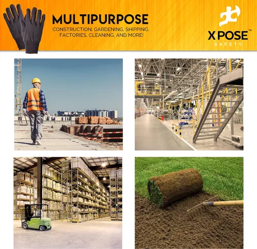 Vista 2 de Xpose Safety Protective Work Gloves - 12 Pack For Industrial Labor, Home & Gardening Jersey Knit Cotton-9oz Fleece - Brown