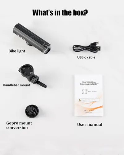Vista 9 de Luz LED de bicicleta de 2000LM de tres haces para conducción nocturna antirreflejos con control remoto, USB-C 6000mAh luces de bicicleta recargables